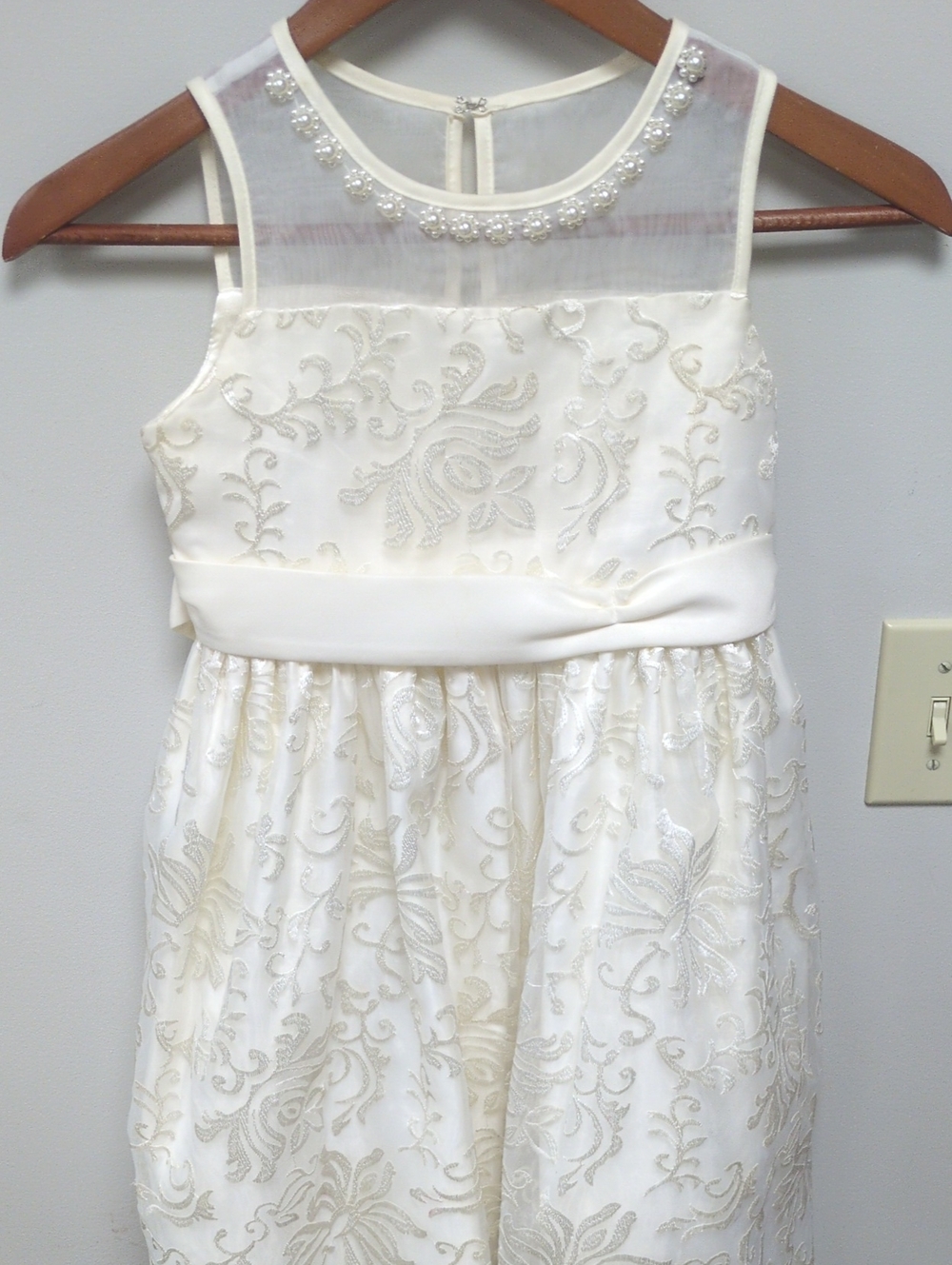 American Princess Cream Floral Lace Overlay Dress with Beaded Yoke